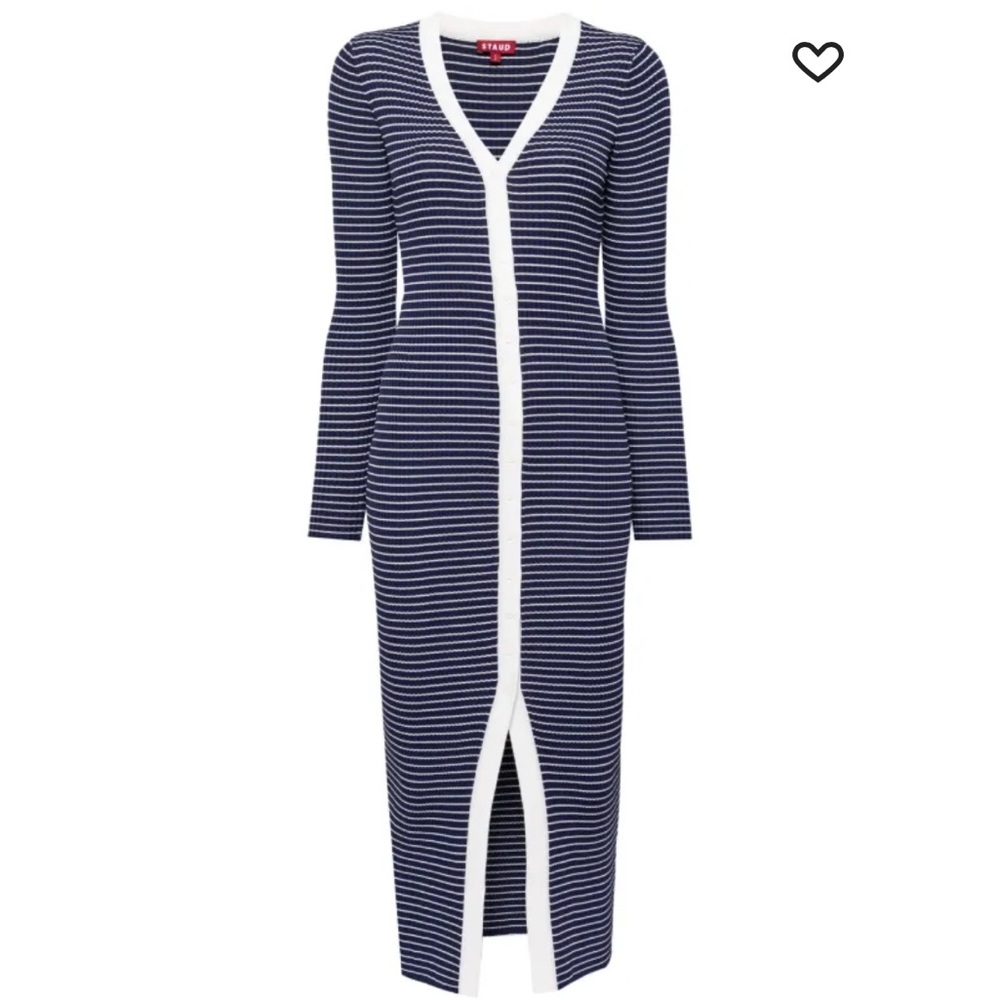 Staud NWT Shoko Striped Navy and White Button-Down Dress